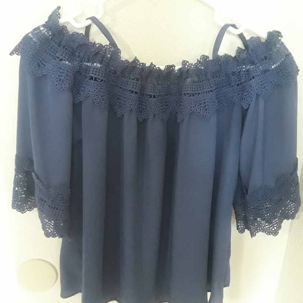 Navy off shoulder top